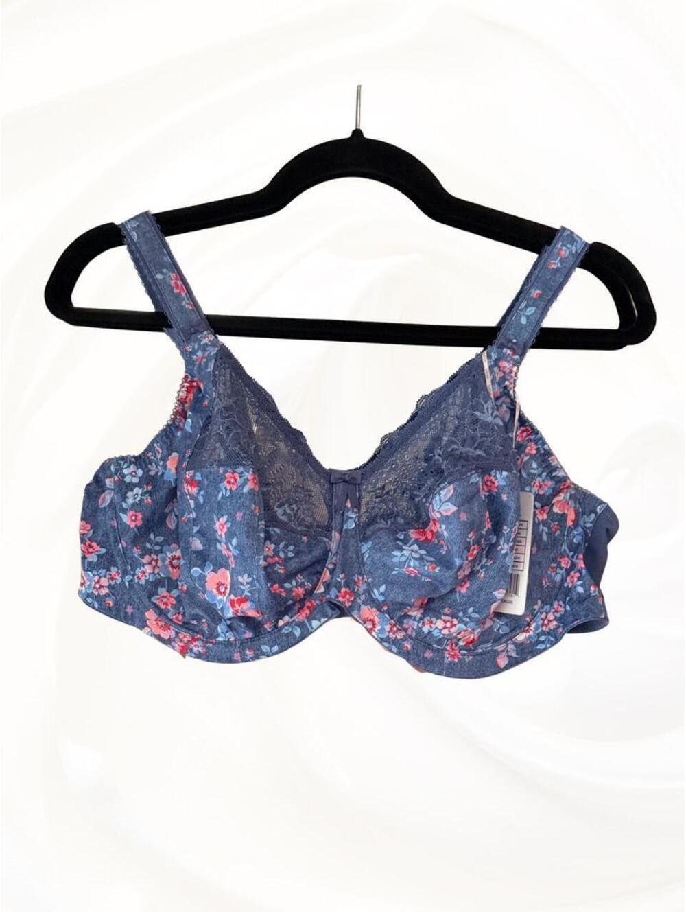 Elomi Blue Floral Push Up Bra with Red & Pink Flowers